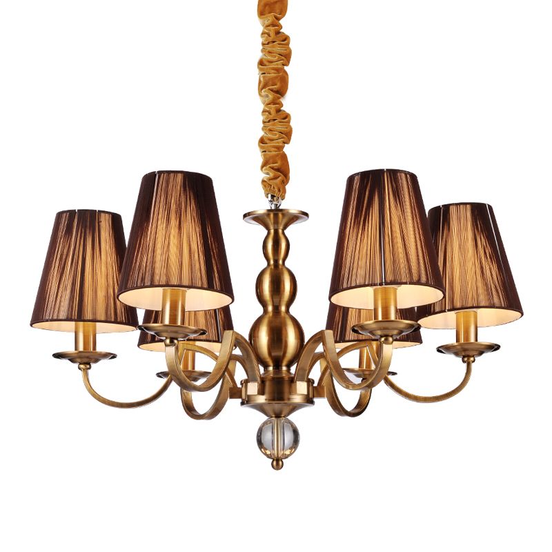 American Style Brass Chandelier Multi-Lights Hanging Pendant Lights with Fabric Shade