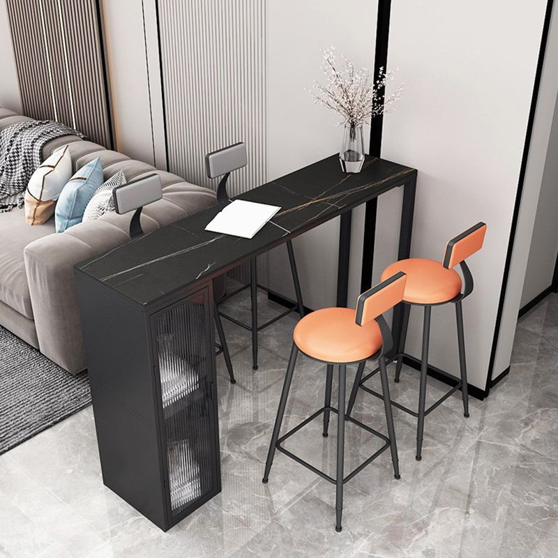 Modern Sintered Stone Bar Table Rectangle Dining Table with Storage Shelves