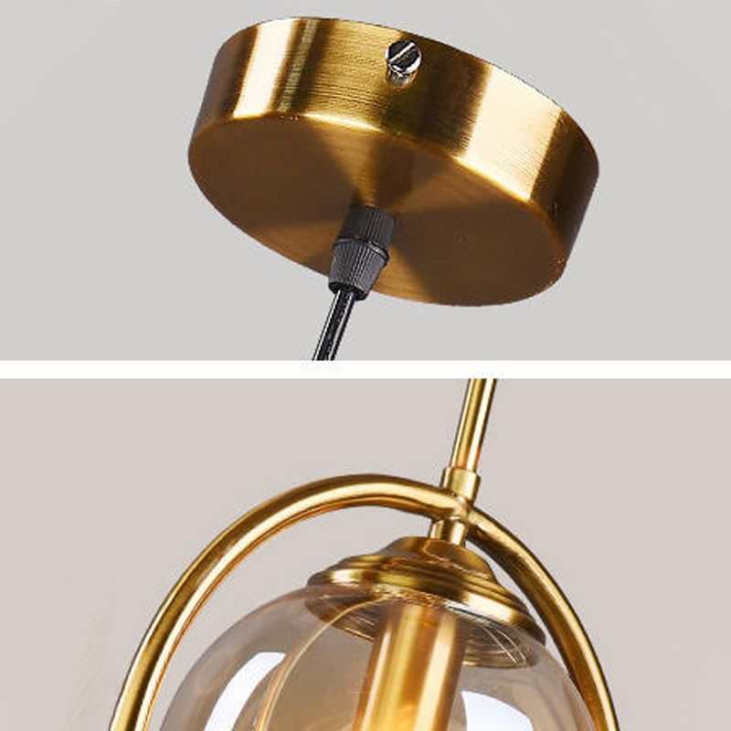 Luz de colgante de oro de vidrio en la moderna lámpara colgante de globo de hierro estilo lujo para el comedor