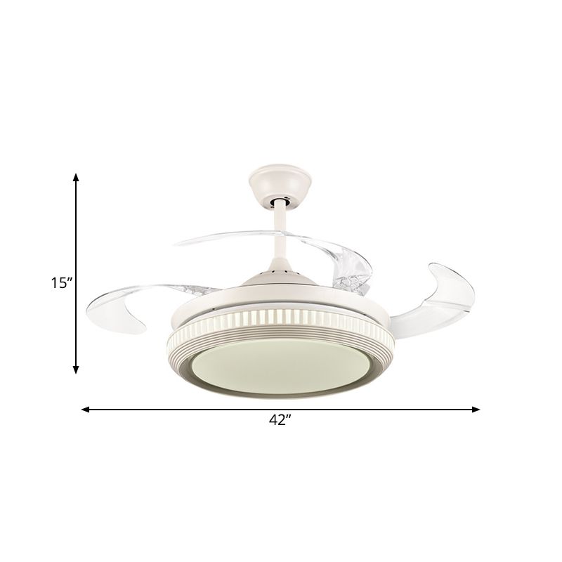 Lámpara de ventilador acrílico de acrílico Round Sala LED contemporánea Luz de techo semi rascilla en blanco con 8 cuchillas transparentes, 42 "W