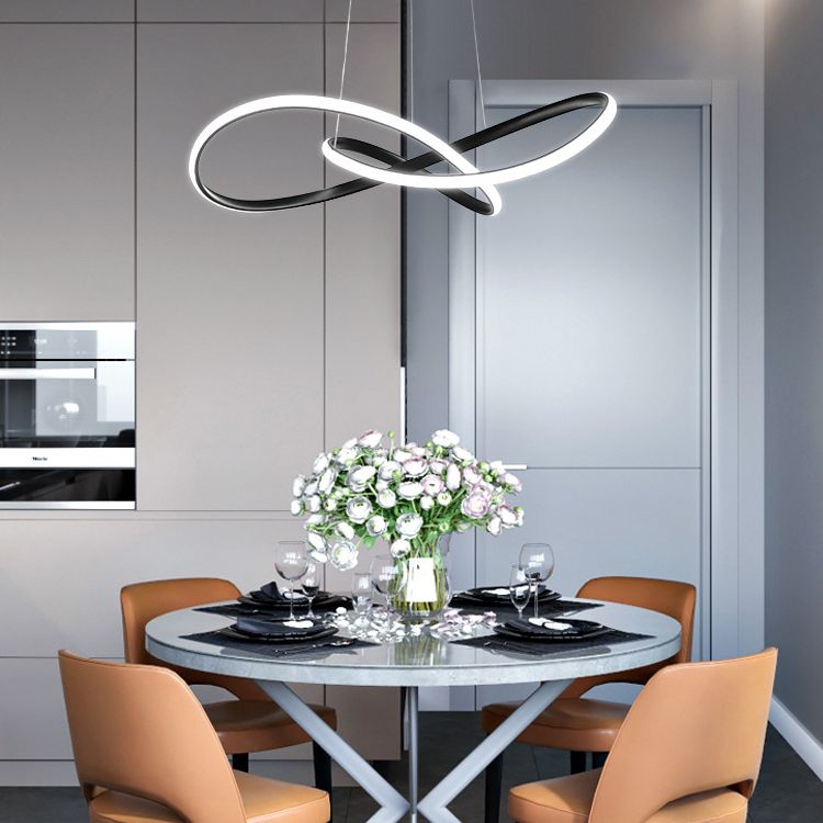 Modern Minimalist Linear Chandelier Light Metal Spiral LED Ceiling Chandelier for Living Room