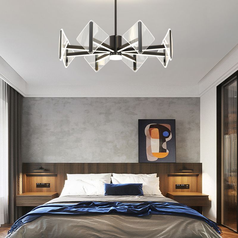 Creative Acrylic LED Chandelier Modern Style Pendant Light in Black for Bedroom