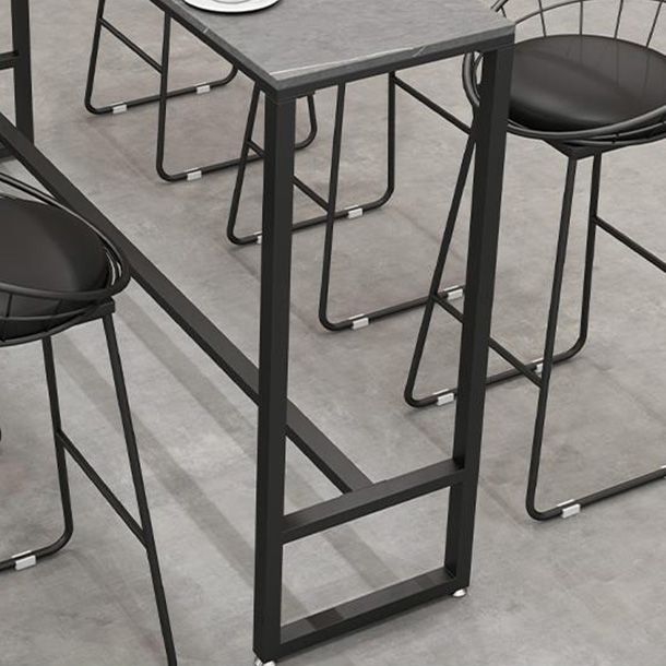 Stone Bar Dining Table Industrial Rectangle Bar Table with Black Base