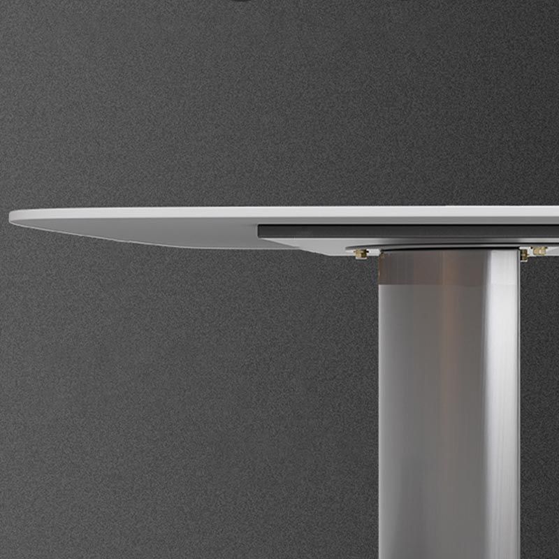 Sintered Stone Top Dining Table Modern Rectangle Stainless Steel Double Pedestal Table