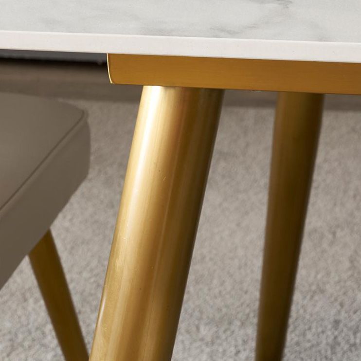 Traditional Luxury Rectangle Dining Table White Sintered Stone Table with 4 Gold Legs