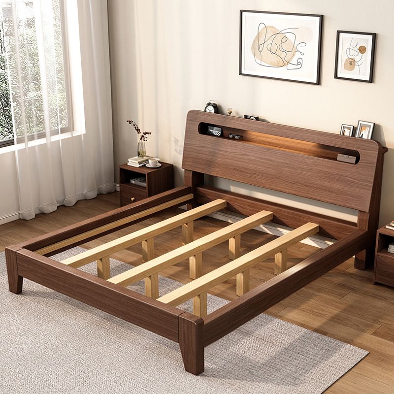 Solid Wood Bed in Brown Contemporary 31.49" H Bed with Headboard