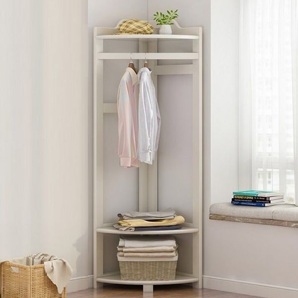 Wooden Coat Rack Two Storage Shelves and Hanging Rail Hall Stand Coat Rack