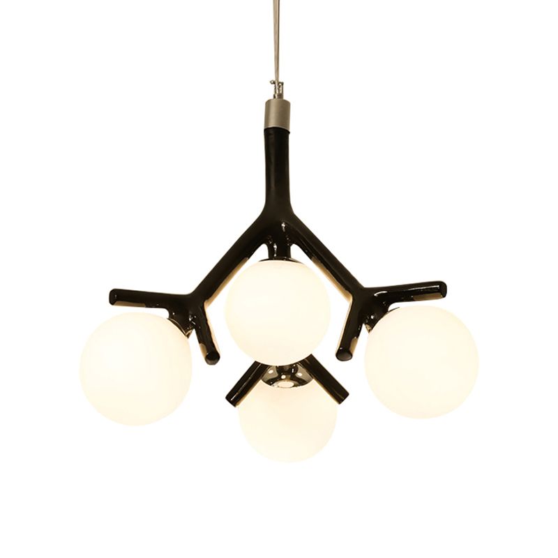 Global White Glass Chandelier with Branch Design Contemporary 4 Lights White/Black/Red Hanging Ceiling Fixture