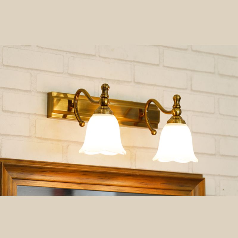 Gold Flared Wall Sconce Lighting Traditional Glass Bathroom Wall Mounted Light Fixture