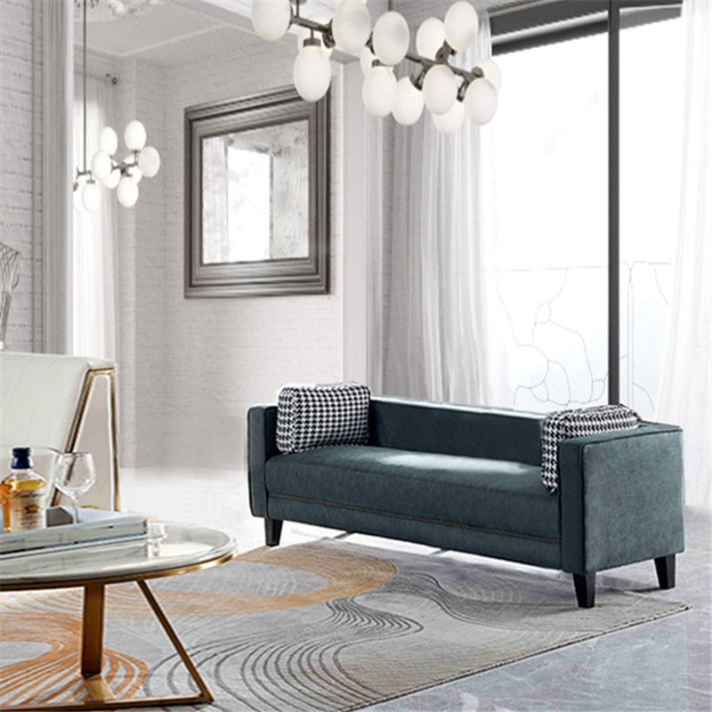 Contemporary Dark Green Sofa Tuxedo Arm Faux Leather Living Room Sofa