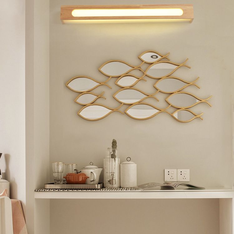 Wooden Rectangular Wall Sconce Lighting Modern Style LED Beige Sconce Light Fixture