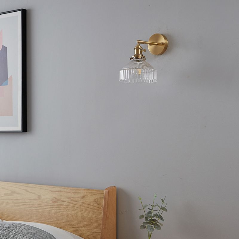 Single Golden Modern Wall Mounted Sconce Glass Shaded Wall Light for Living Room
