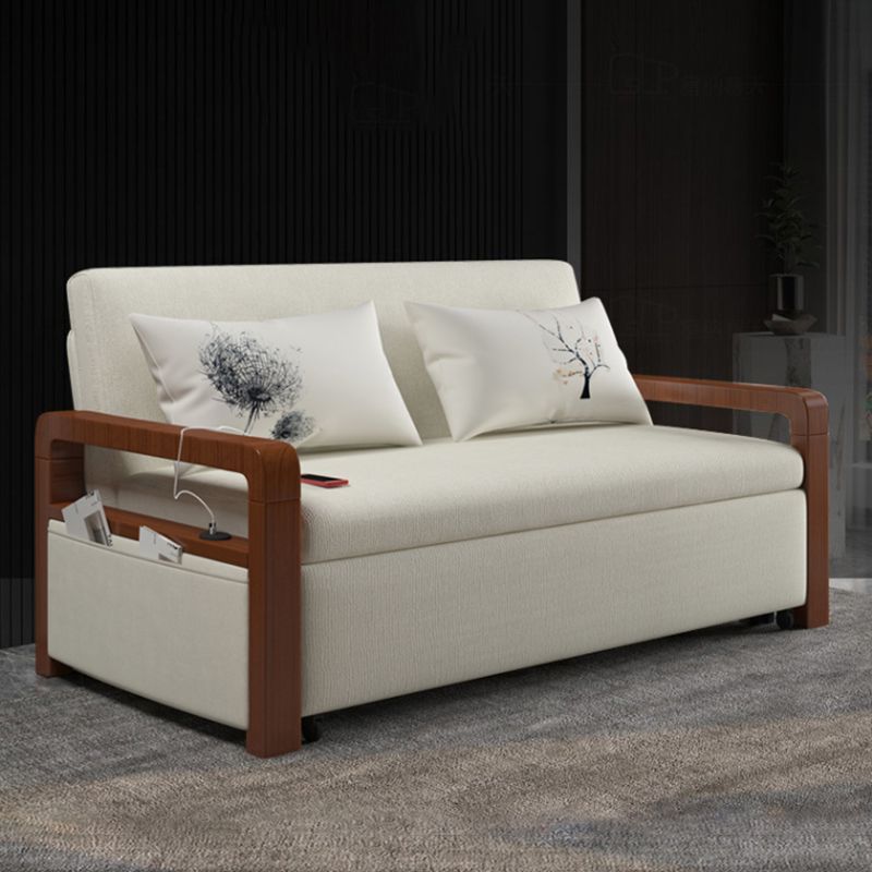 White Futon Sleeper Sofa Bed Contemporary Style with Arms Convertible Sofas