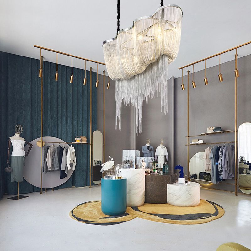 Chrome Postmodern Linear Lighting Fixtures Tassel Aluminum Down Lighting Pendant