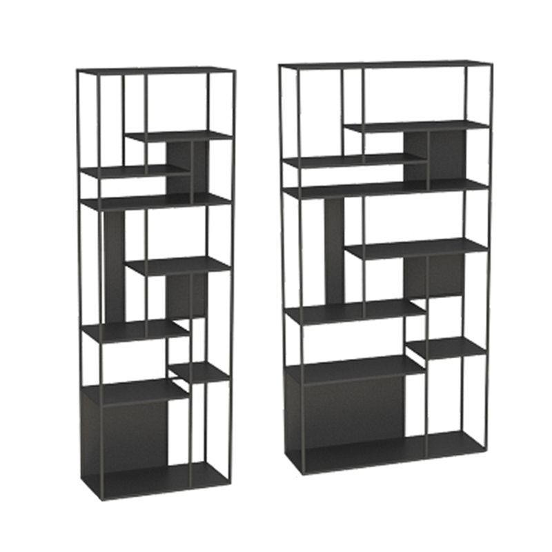 Modern Open Bookcase with Metal Rectangular Shelves for Office