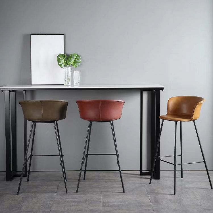 Indoor Leather Bar & Counter Stool Industrial Footrest Low Back Bucket Counter Chair