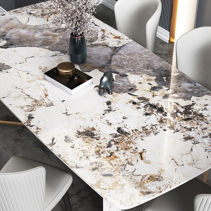 Traditional Luxury Dining Table Rectangle Sintered Stone Dining Table with Gold Frame for Home