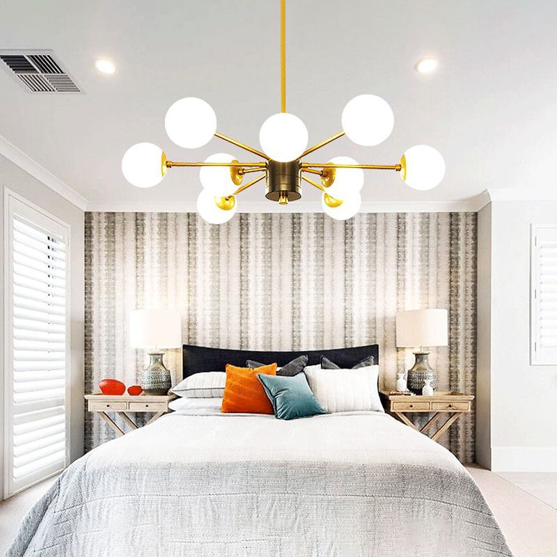 Golden Bedroom Molecular Shape Chandelier Milk White Glass Orb Nordic Simplicity Suspension Lighting Fixture