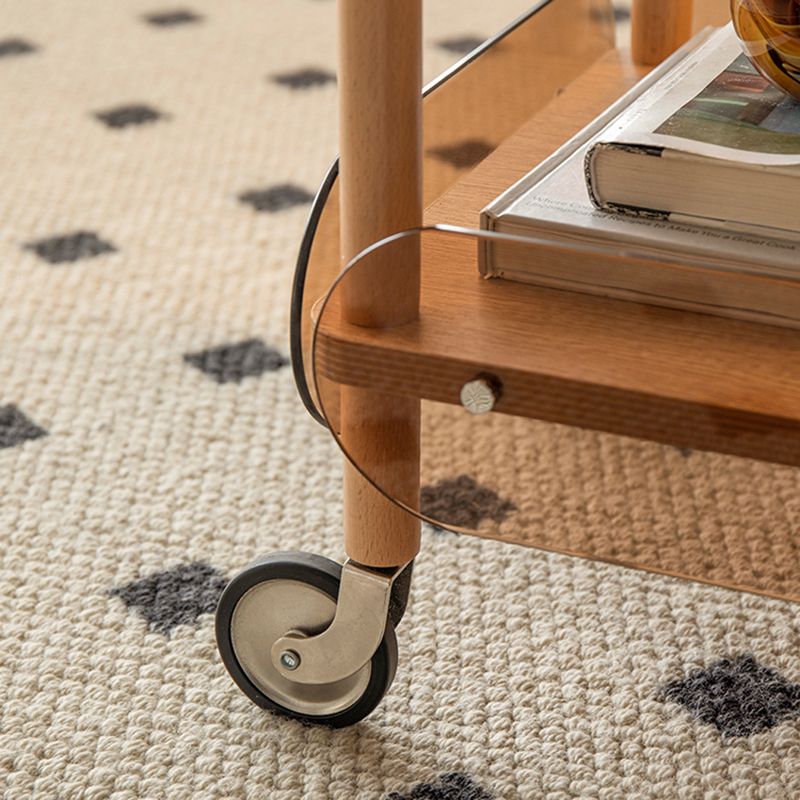 Rectangular Solid Wood End Table with Casters 28.7" Tall 2-Tier Side Table in Brown