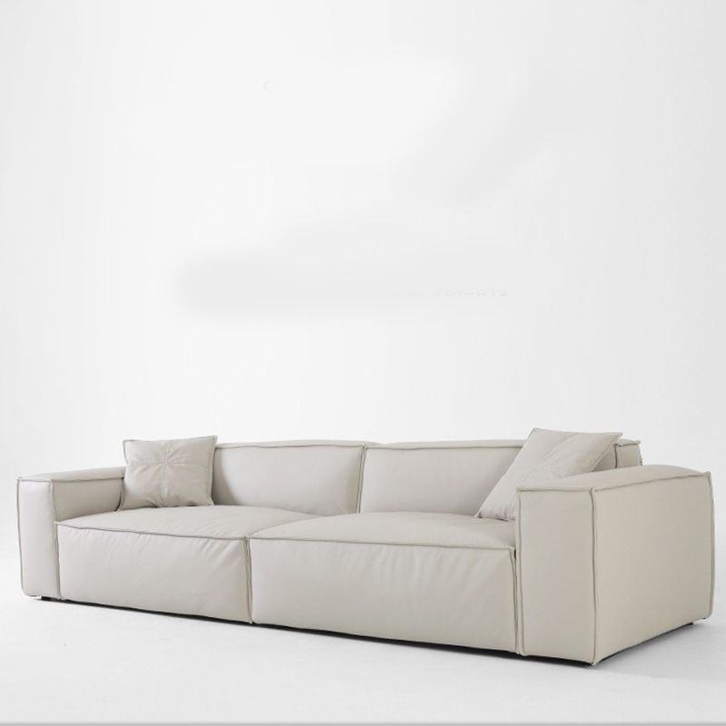 Ultra-Modern Genuine Sofa with Pillow Back and Square Arm in Wood