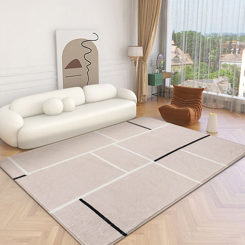 Beige Simple Rug Polyester Line Rug Washable Rug for Living Room