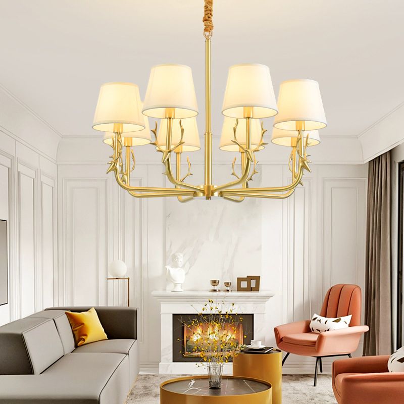 Éclairage de plafond de godet traditionnel Tissu luminaire luminaire avec décoration de cerf en laiton