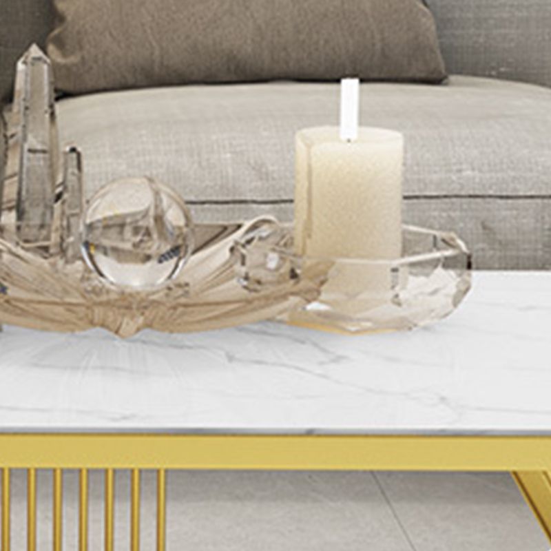Glam Style Coffee Table with Trestle Base and Marble Top in Rectangle