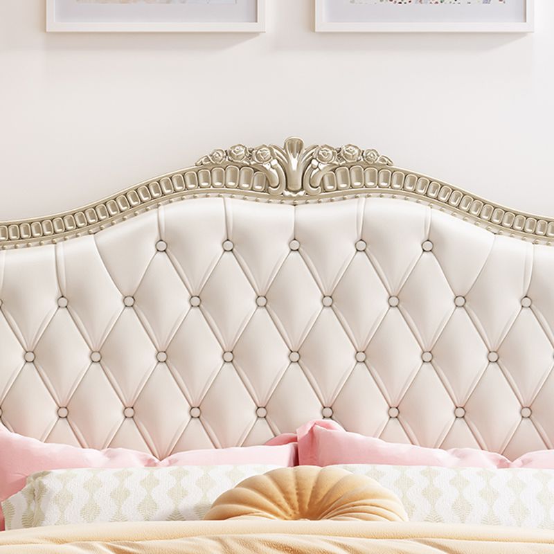 Victorian Standard Bed Upholstered Headboard White Tufted Panel Bed
