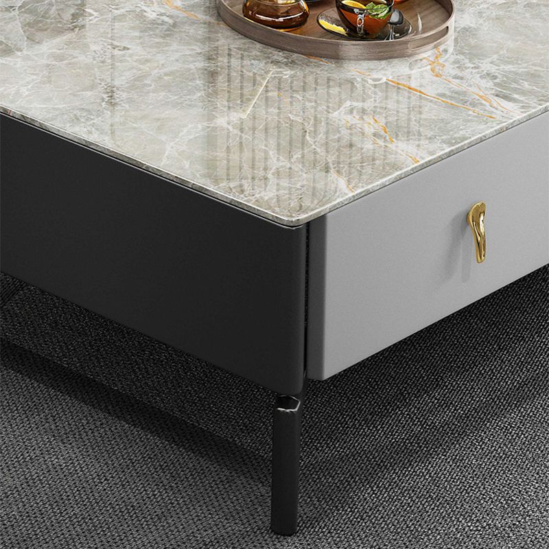 Contemporary Cocktail Table White 4 Legs Stone Top Coffee Table