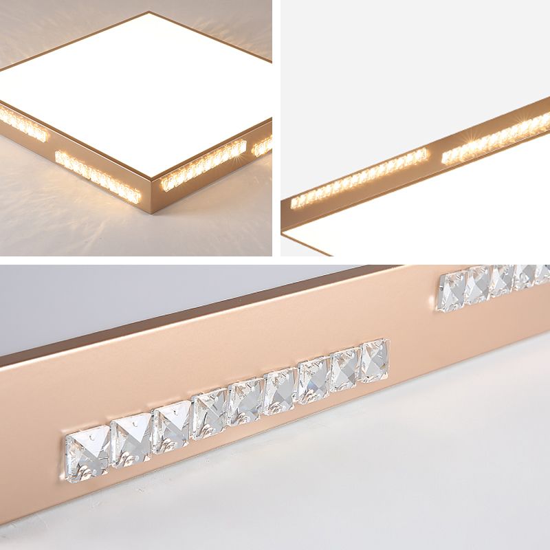 Simple Square/Rectangular LED Flushmount 18"/21.5"/35.5" Wide Metal Golden Bedroom Ceiling Lamp with Crystal Accents