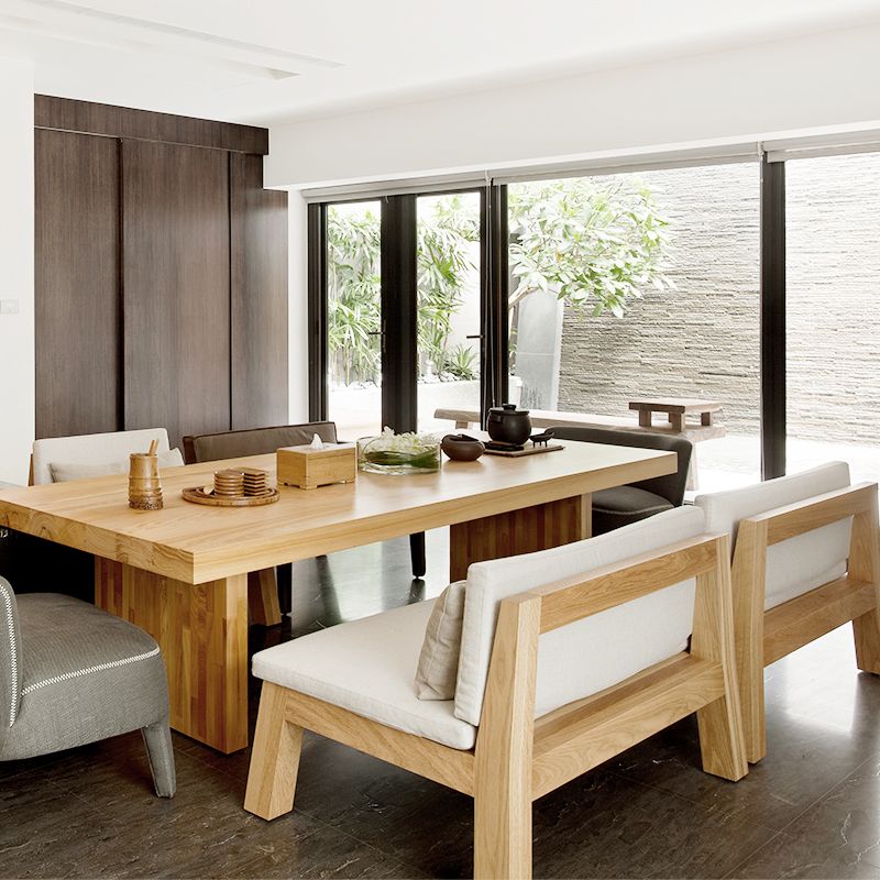 Modern Style Dining Table Rectangle Solid Wood Dining Table with Double Pedestal