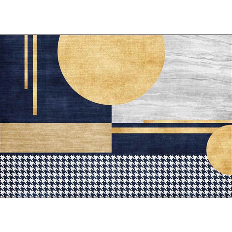 Gold Living Room Rug Modernism Geometric and Houndstooth Pattern Rug Polyester Washable Anti-Slip Backing Pet Friendly Carpet