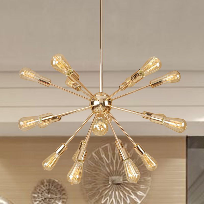 18/21 Lights Iron Chandelier Light Farmhouse Copper/Gold Finish Sputnik Ceiling Fixture for Dining Room