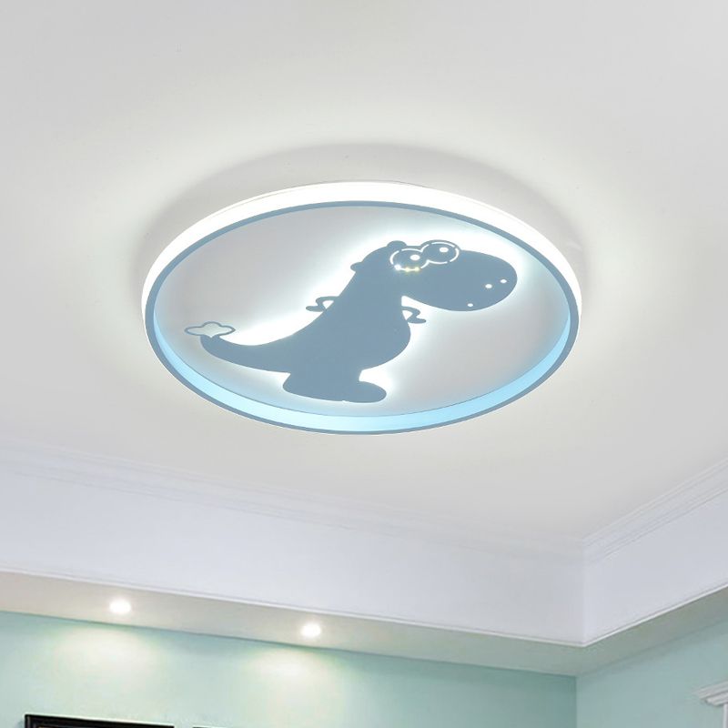 Cartoon LED Flush Mount Lighting Pink/Blue Dinosaur/Carousel Super Thin Ceiling Fixture with Acrylic Shade