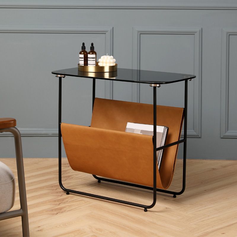 Rectangular Glass Top End Table Modern 23.22" Tall Storage Side Table