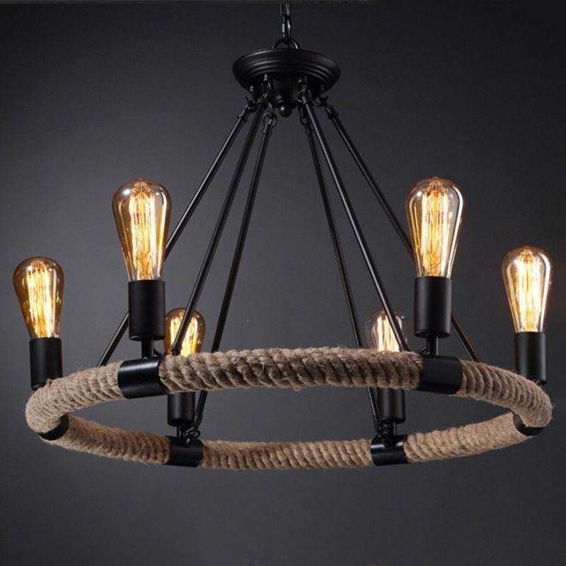 Exposed Bulb Chandelier Light Fixture Industrial Metal Pendant Lighting for Restaurant