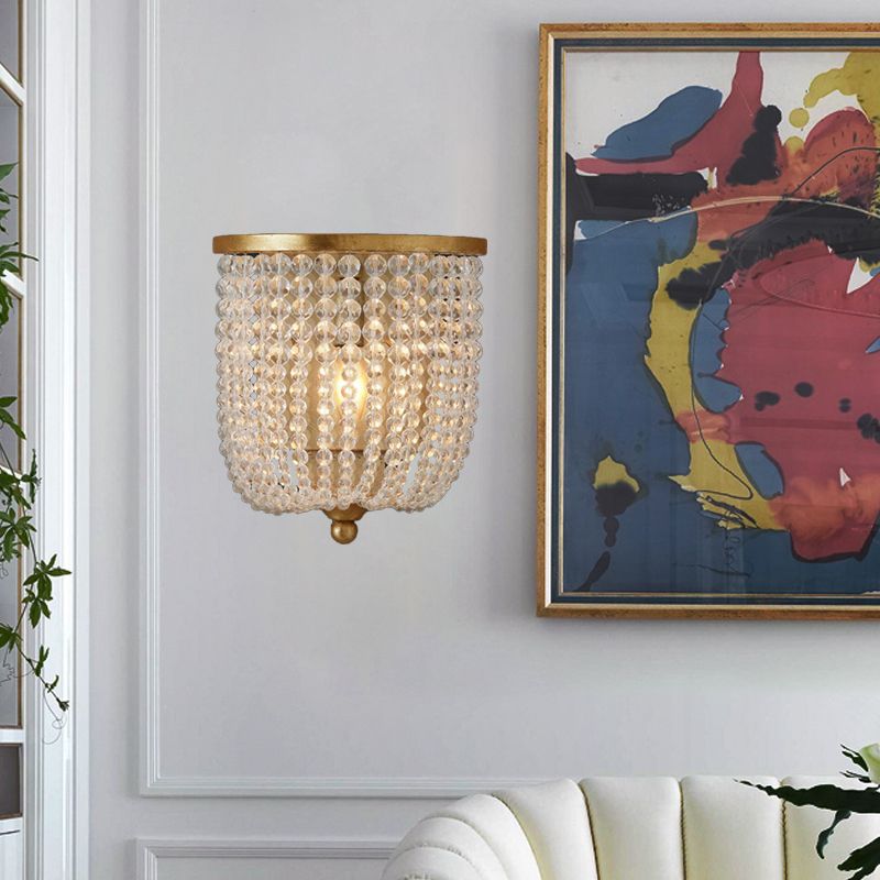 Basket Living Room Wall Mounted Lamp Traditional Style Crystal 1 Light Brass Sconce Light