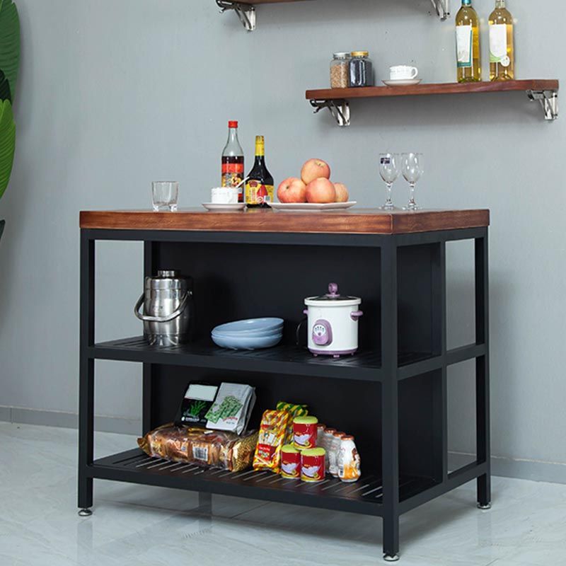 Industrial Stationary Kitchen Island Table Wood Kitchen Island Table with Open Storage