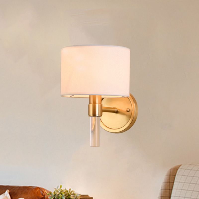 1 Kopfwand montierte Lampe Rustikale Trommelschatten Stoff Leuchten in Messing für Wohnzimmer