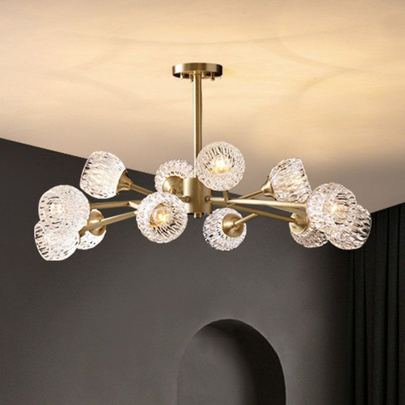 Metallic Branch Hanging Lamp Postmodern Gold Finish Chandelier with Ball Clear Crystal Shade