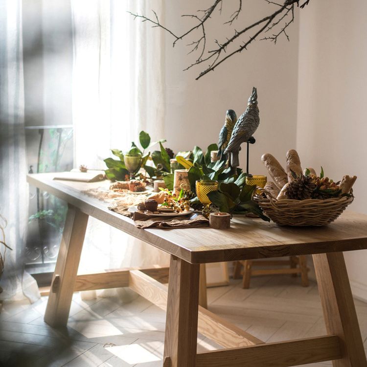 Rectangle Pine Solid Wood Table Minimalist Dining Table with Trestle Base for Restaurant