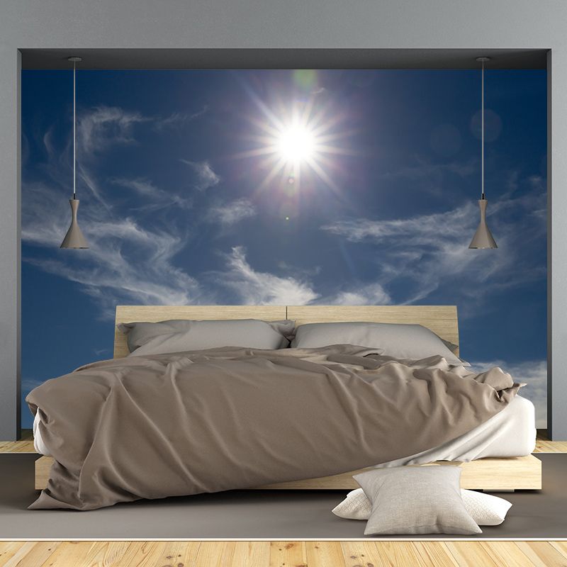 Clear Sky Blue Mural Wallpaper Moisture Resistant Wall Art for Guest Room Decor