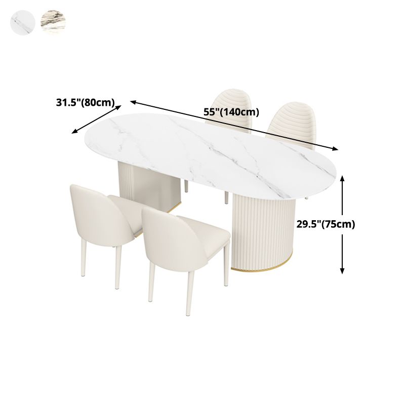 Oval Double Pedestal Modern Dining Table Sintered Stone Fixed Table for Kitchen