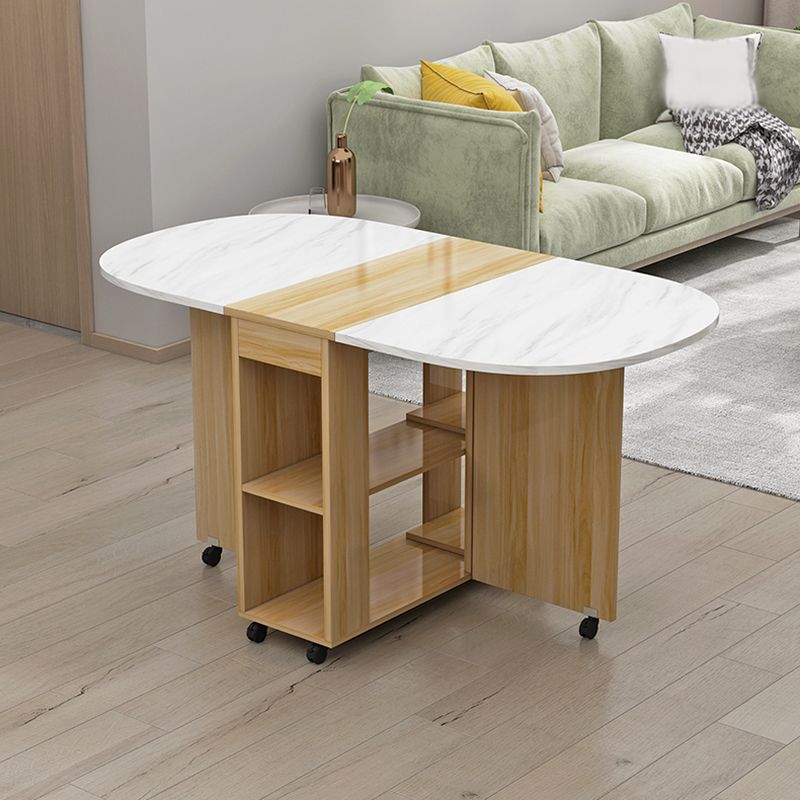 Solid Wood Mid-Century Oval Table Wood Top Table with Drop Leaf