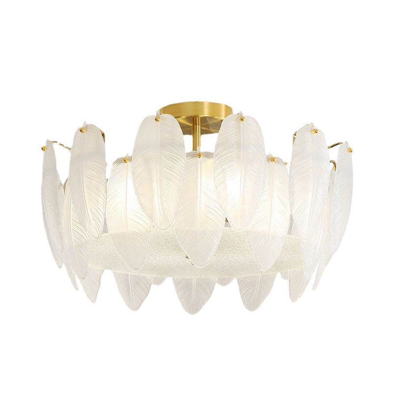 Nordic Ceiling Light Feather-shaped Glass Shade Flush Mount Light Fixture