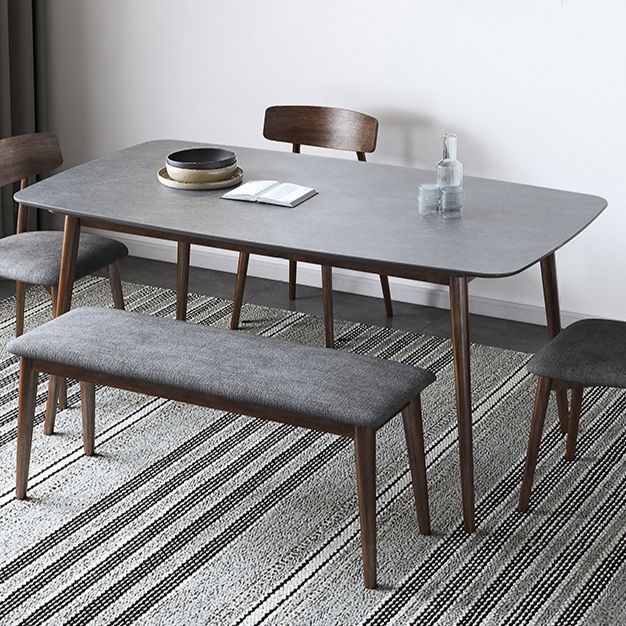 Mid-Century Modern Dining Table Rectangle Stone Top Dining Table with 4 Legs