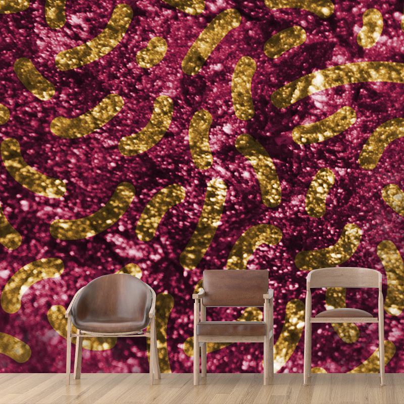 Curves Print Foil Wallpaper Mural Contemporary Glitter Wall Art in Dark Color for Home
