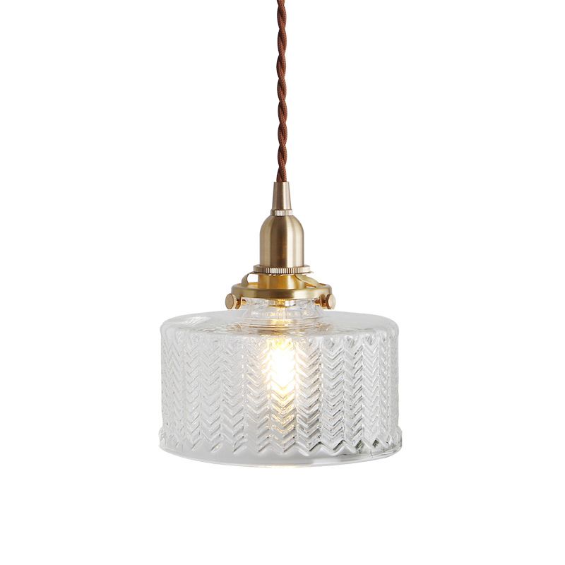 1-Bulb Round Pendant Light Nordic Brass Clear Wavy Glass Suspended Lighting Fixture
