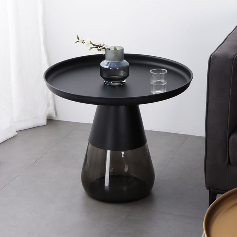 Mid-Century Modern Coffee Table Metal Tray Top Round Single Coffee Table