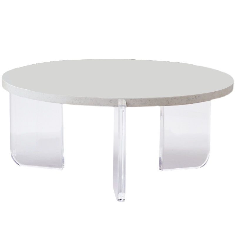 Round White Acrylic Coffee Table Contemporary 3 Legs Cocktail Table